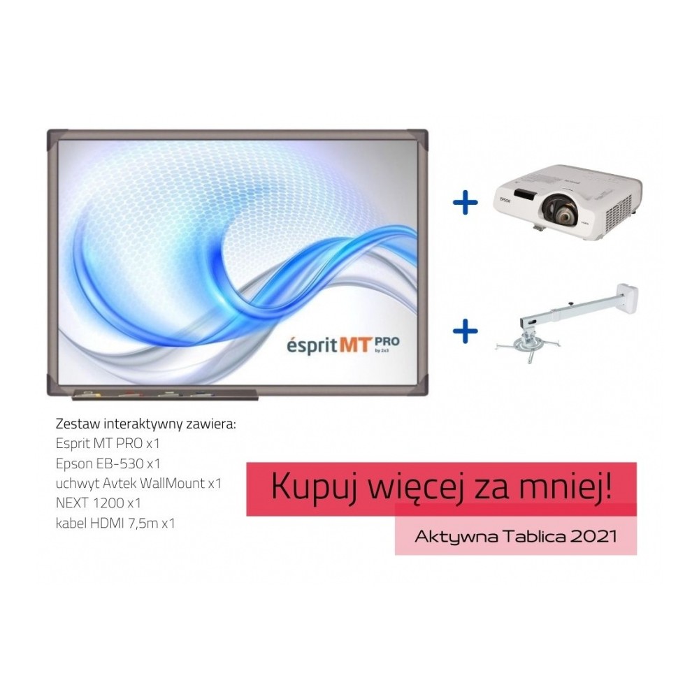 Zestaw interaktywny - Esprit MT PRO + Epson EB-530 + uchwyt Avtek WallMount NEXT 1200 + kabel HDMI 7,5m