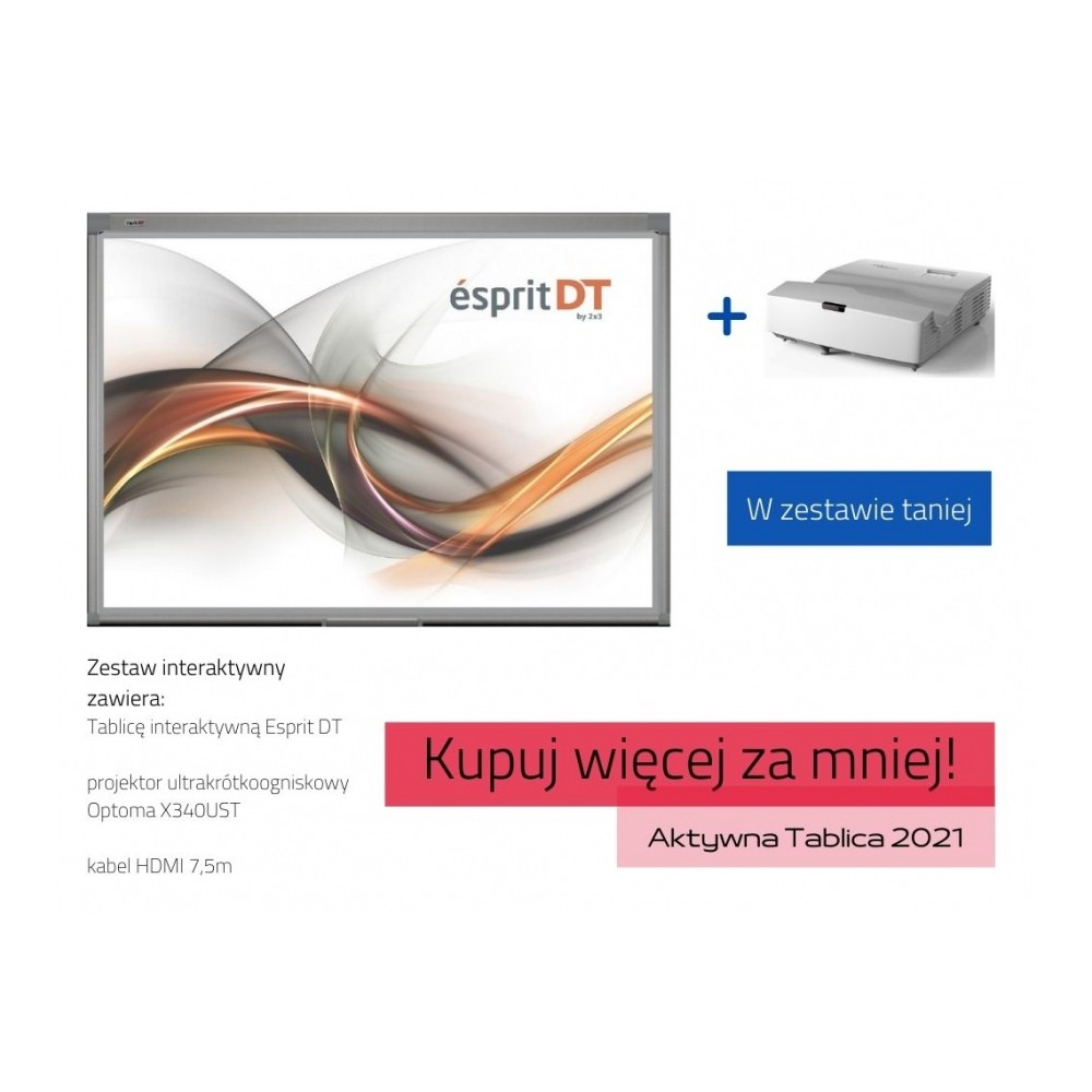 Zestaw interaktywny: Esprit DT + Optoma X340UST + kabel HDMI 7,5m