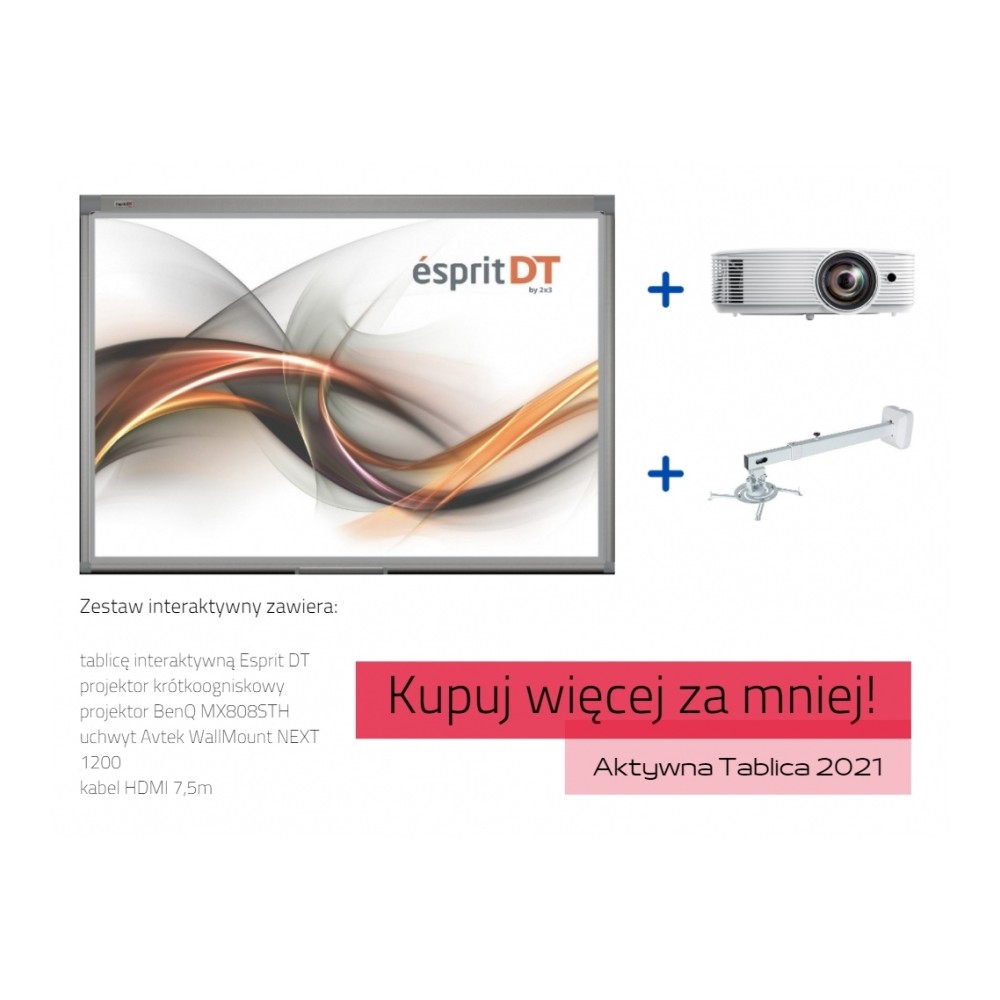 Zestaw interaktywny - Esprit DT + projektor BenQ MX808STH + uchwyt Avtek WallMount NEXT 1200 + kabel HDMI 7,5m