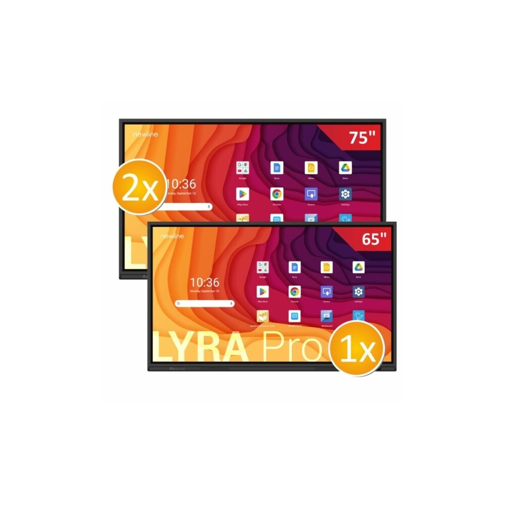 Zestaw interaktywny 17500 PLN / Aktywna tablica 2024 2 x 75 LYRA PRO + 1 x 65 LYRA PRO z uchwytami