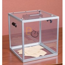 Urna wyborcza przezroczysta z pleksi z licznikiem i klapą - wysokość 32cm
