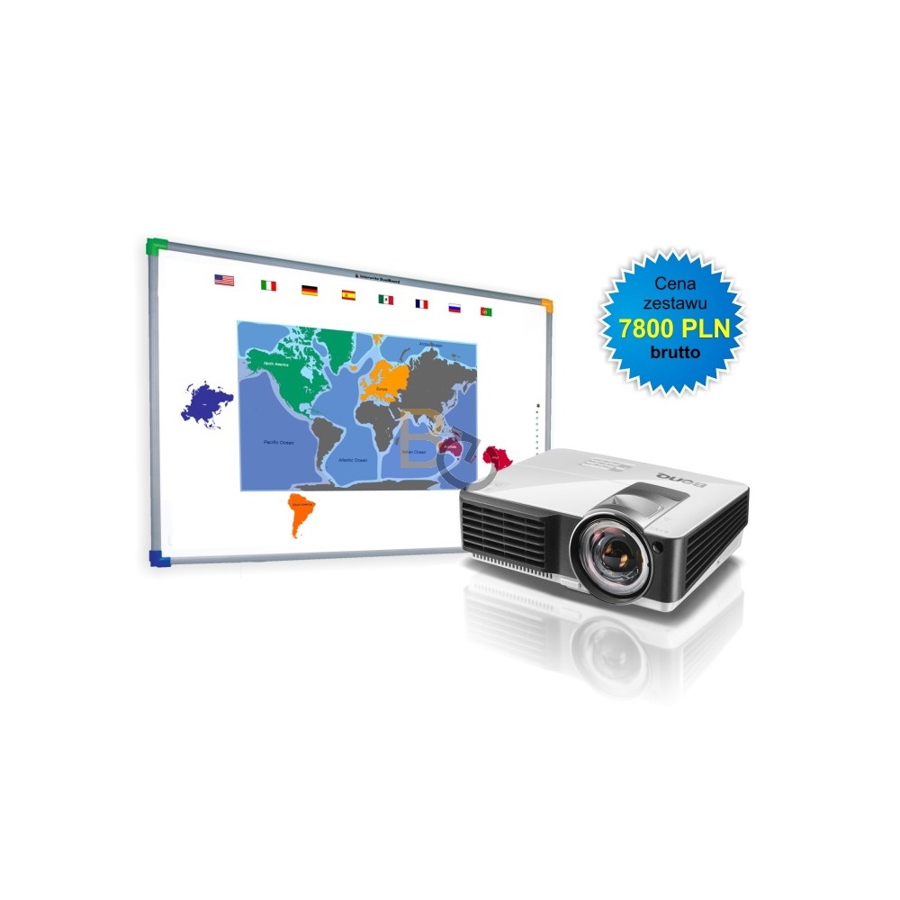 Zestaw interaktywny - tablica interaktywna Interwrite DualBoard 1279 + Benq MX815ST + uchwyt ścienny