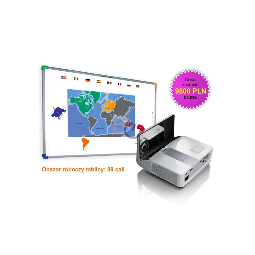 Zestaw interaktywny - tablica interaktywna Interwrite DualBoard 1289 + Benq MW851UST + uchwyt ścienny