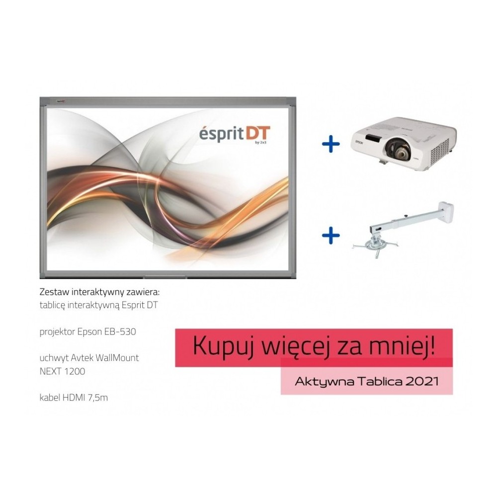 Zestaw interaktywny - tablica interaktywna Esprit DT + projektor Epson EB-530 + uchwyt Avtek WallMount NEXT 1200 + kabel HDMI 7,