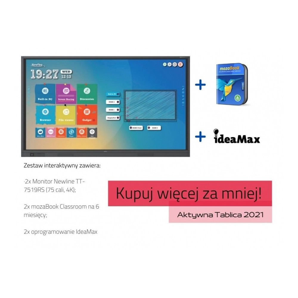 Zestaw interaktywny: monitor interaktywny Newline TT-7519RS (75 cali, 4K) x2 + mozaBook Classroom na 6 miesięcy x2 + oprogramowa