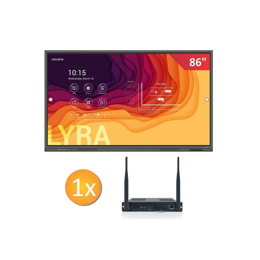 Zestaw interaktywny 17500 PLN 5 / Aktywna tablica 2023 1x monitor Newline LYRA TT-8621Q (86 cali, 4K) + 1x komputer OPS + 1x Moz