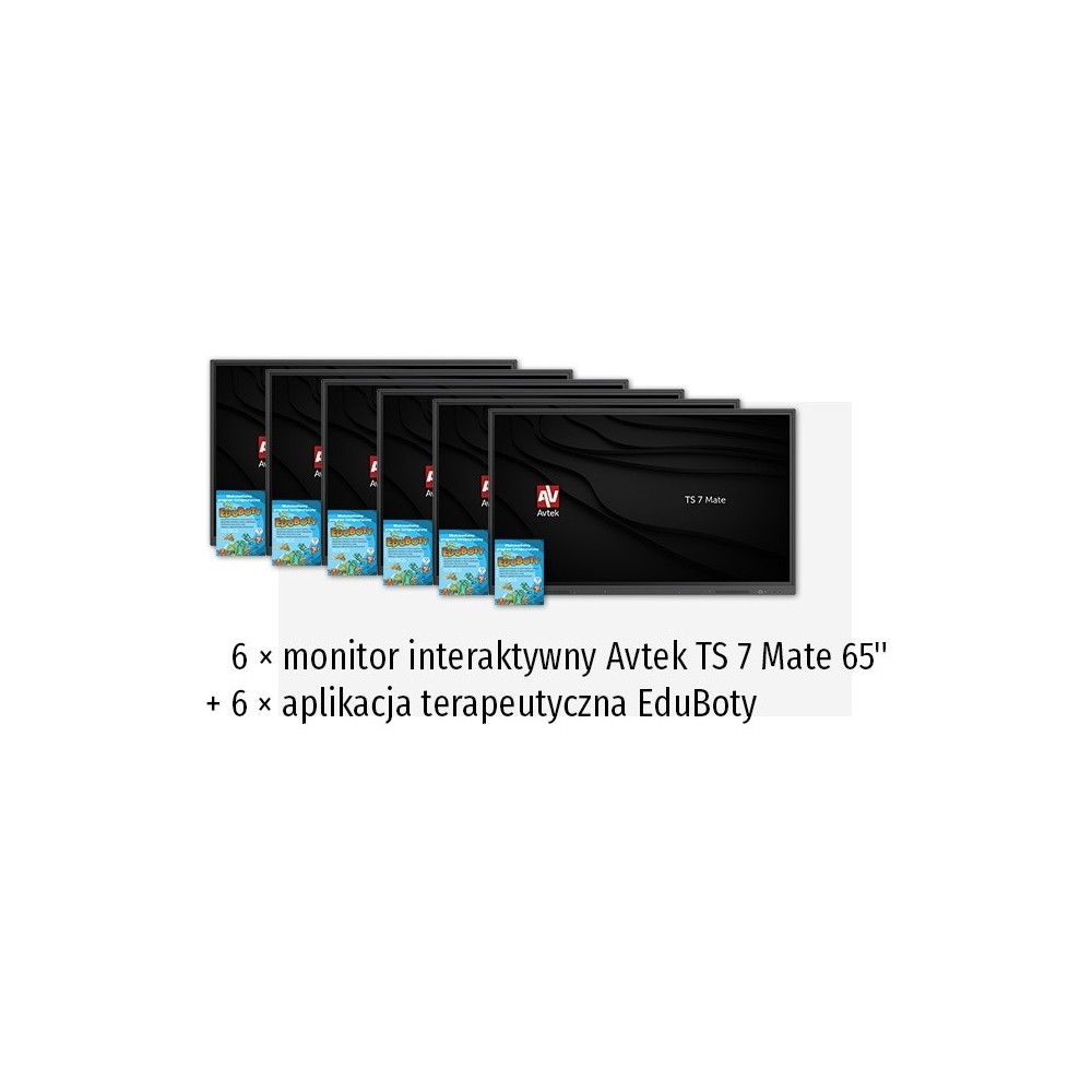 Zestaw interaktywny 35000 PLN 3 / Aktywna tablica 2023 6x monitor Avtek TS 7 Mate 65 (65 cali, 4K) + 6x aplikacja terapeutyczna