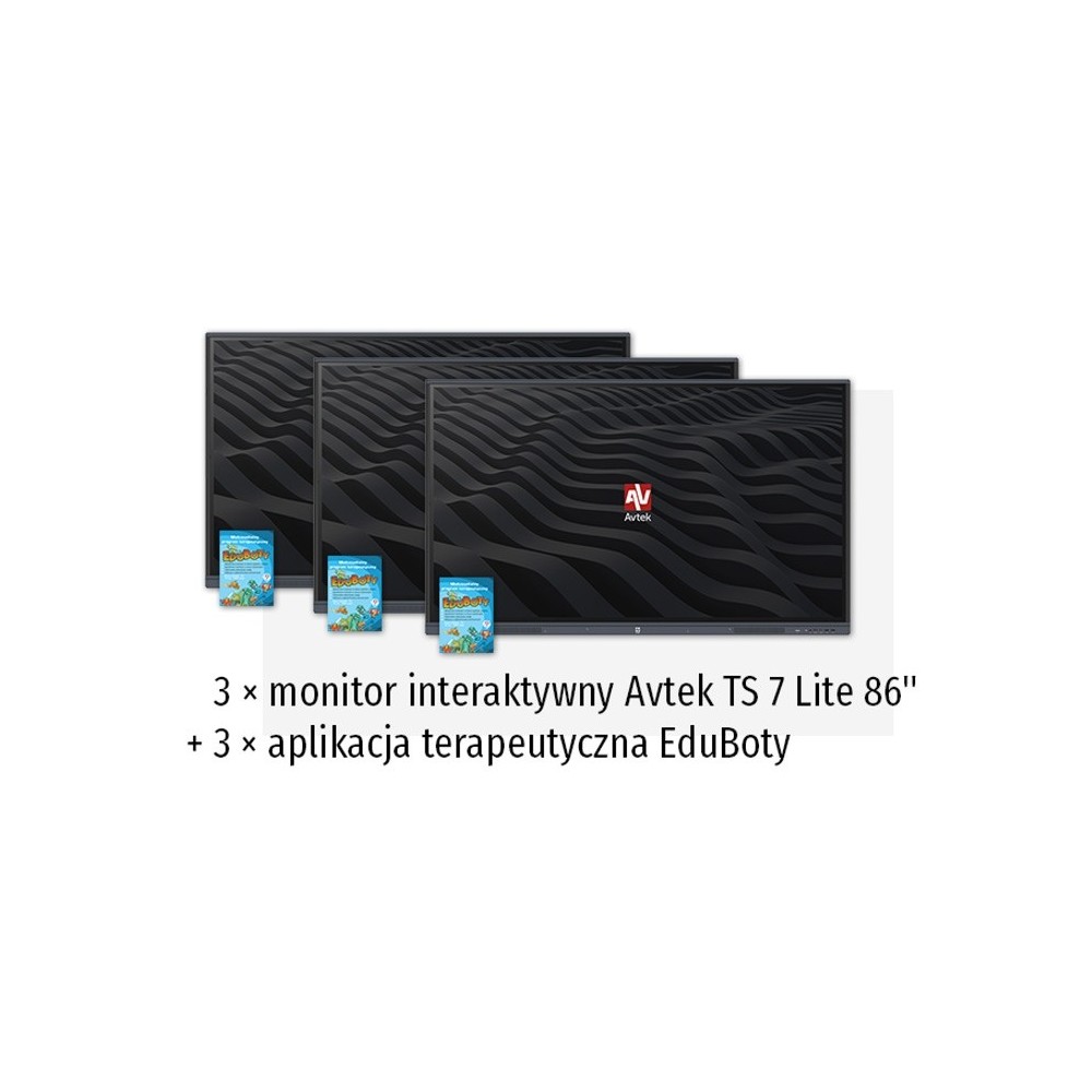 Zestaw interaktywny 35000 PLN 4 / Aktywna tablica 2023 3x monitor Avtek TS 7 lite 86 (86 cali 4K) + 3x aplikacja terapeutyczna E