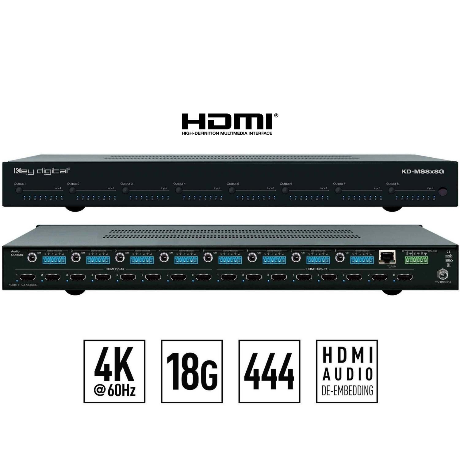Matryca HDMI 8 wejść / 8 wyjść Key Digital KD-MS8x8G