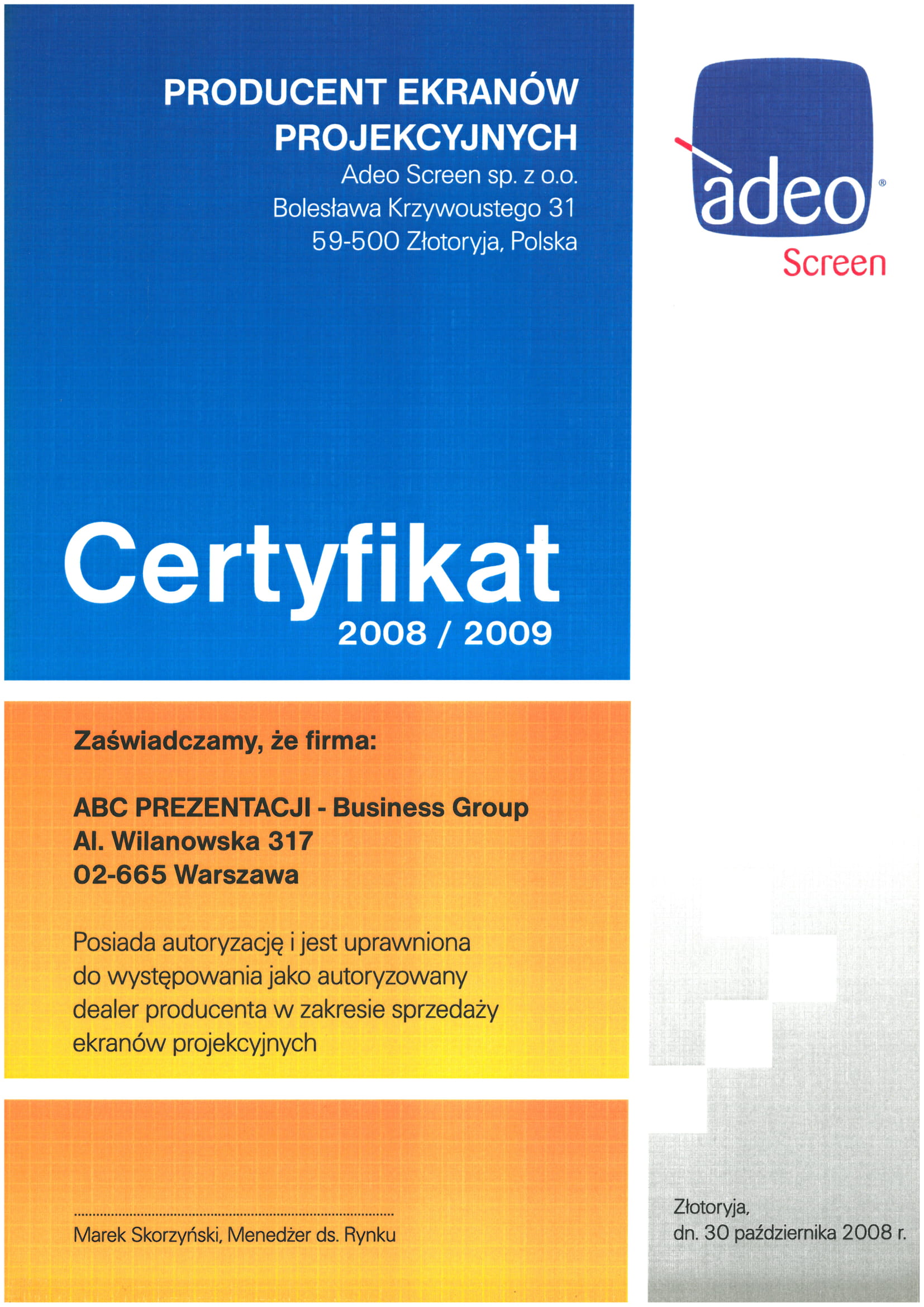 Certyfikat Adeo