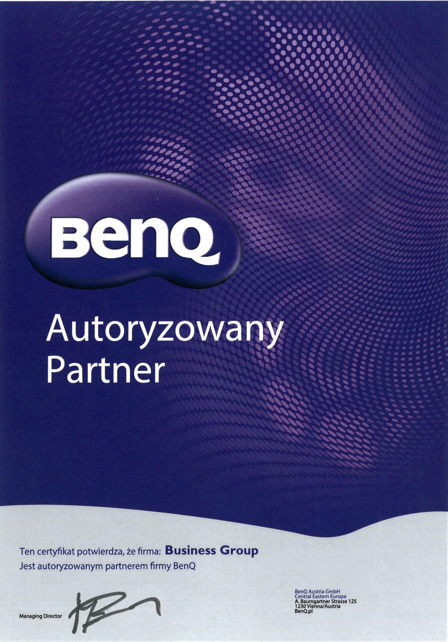 Certyfikat Benq