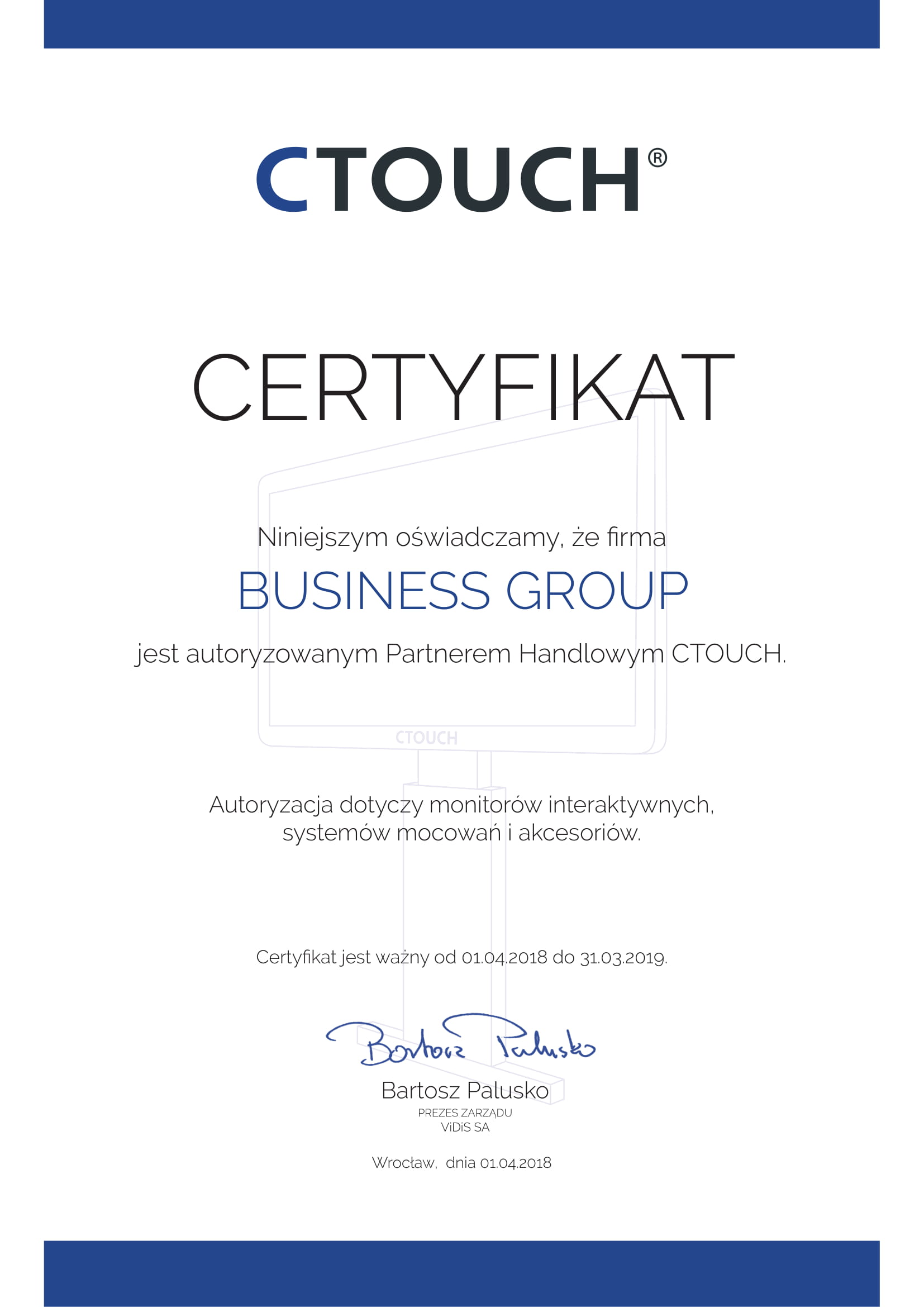 Certyfikat Ctouch