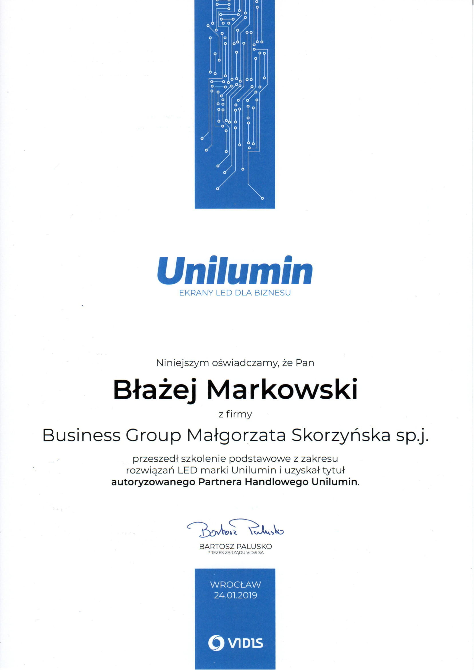 Certyfikat Unilumin
